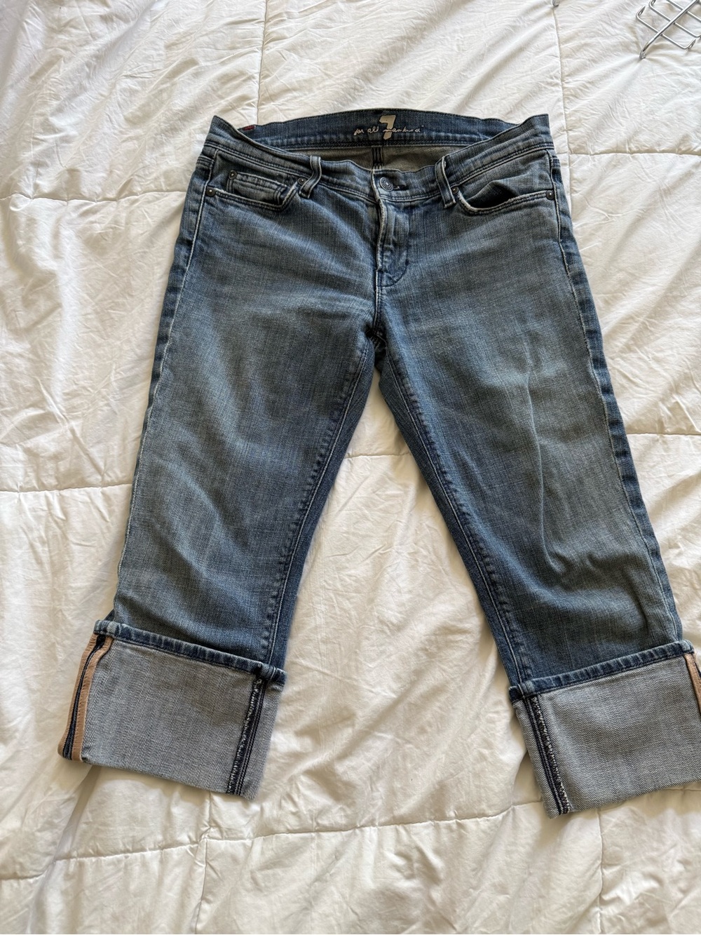 7 For All Mankind Midwash Cuffed Cropped Jeans